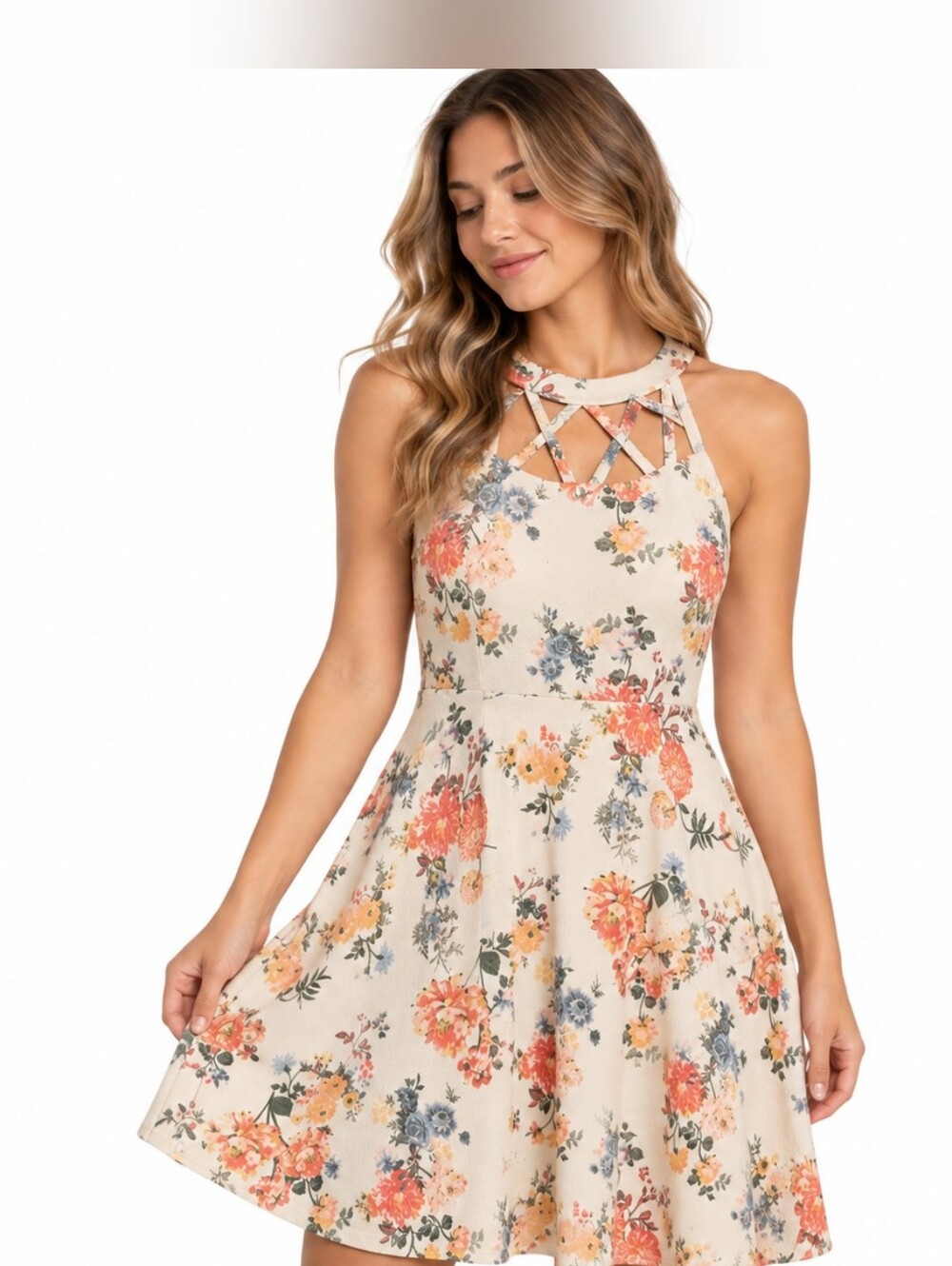 No Boundaries XL 15-17 Floral Fit & Flare Dress Strappy Back Boho